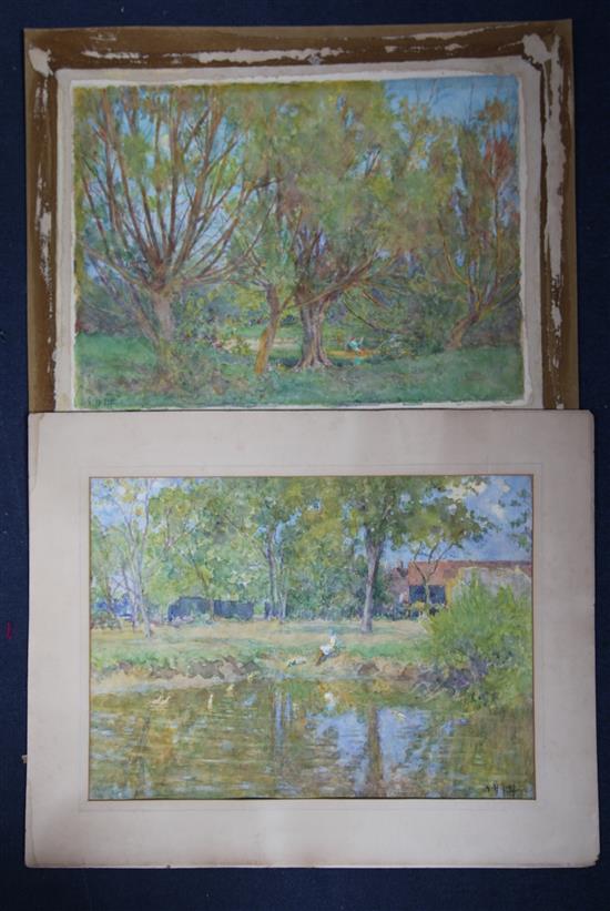 George Herbert Jupp (1869-c.1926) River landscapes, 14 x 20.5in., unframed